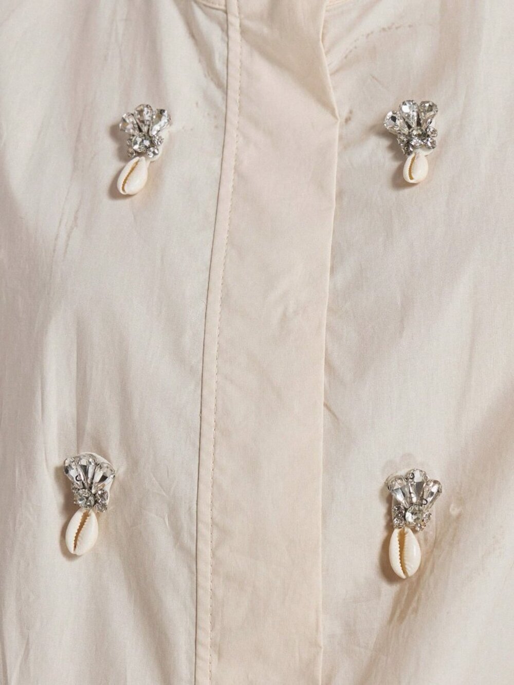 Khaki Elegant Women's High Neck Zip Shirt with Crystal Embellishments - Picture 6 of 6